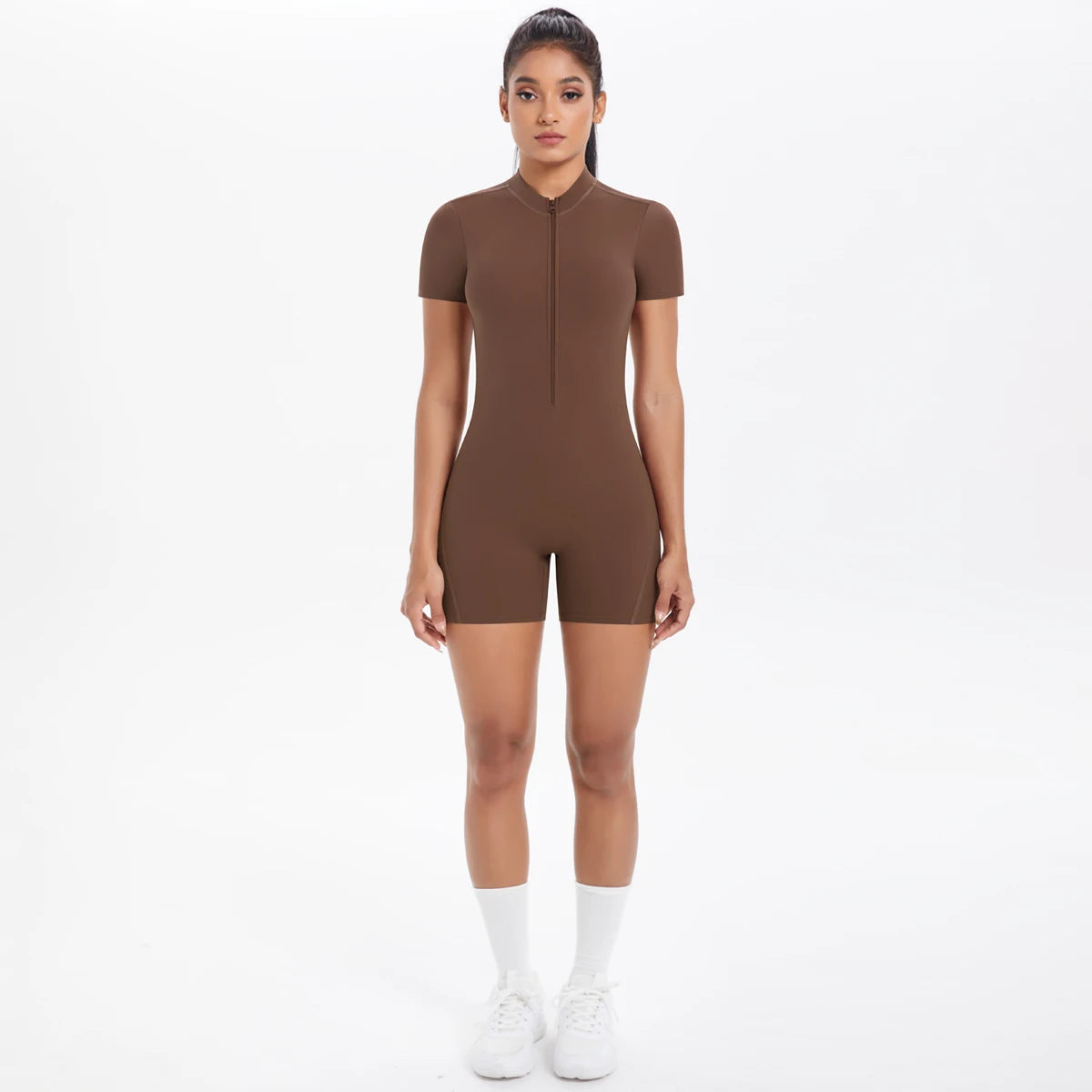 Short Sleeve Backless Zip Romper