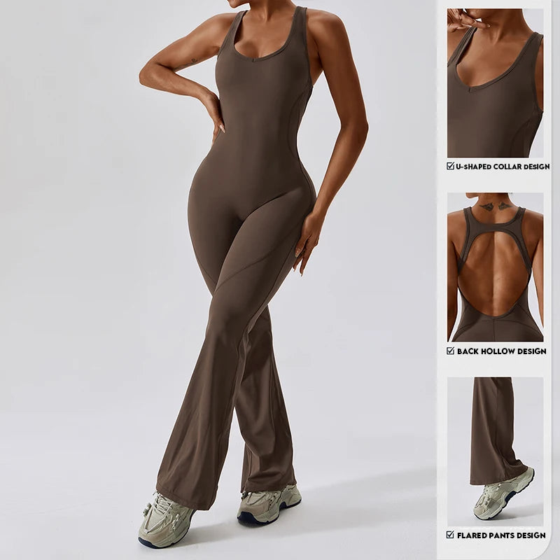 V-Back Scrunch Flare Jumpsuit