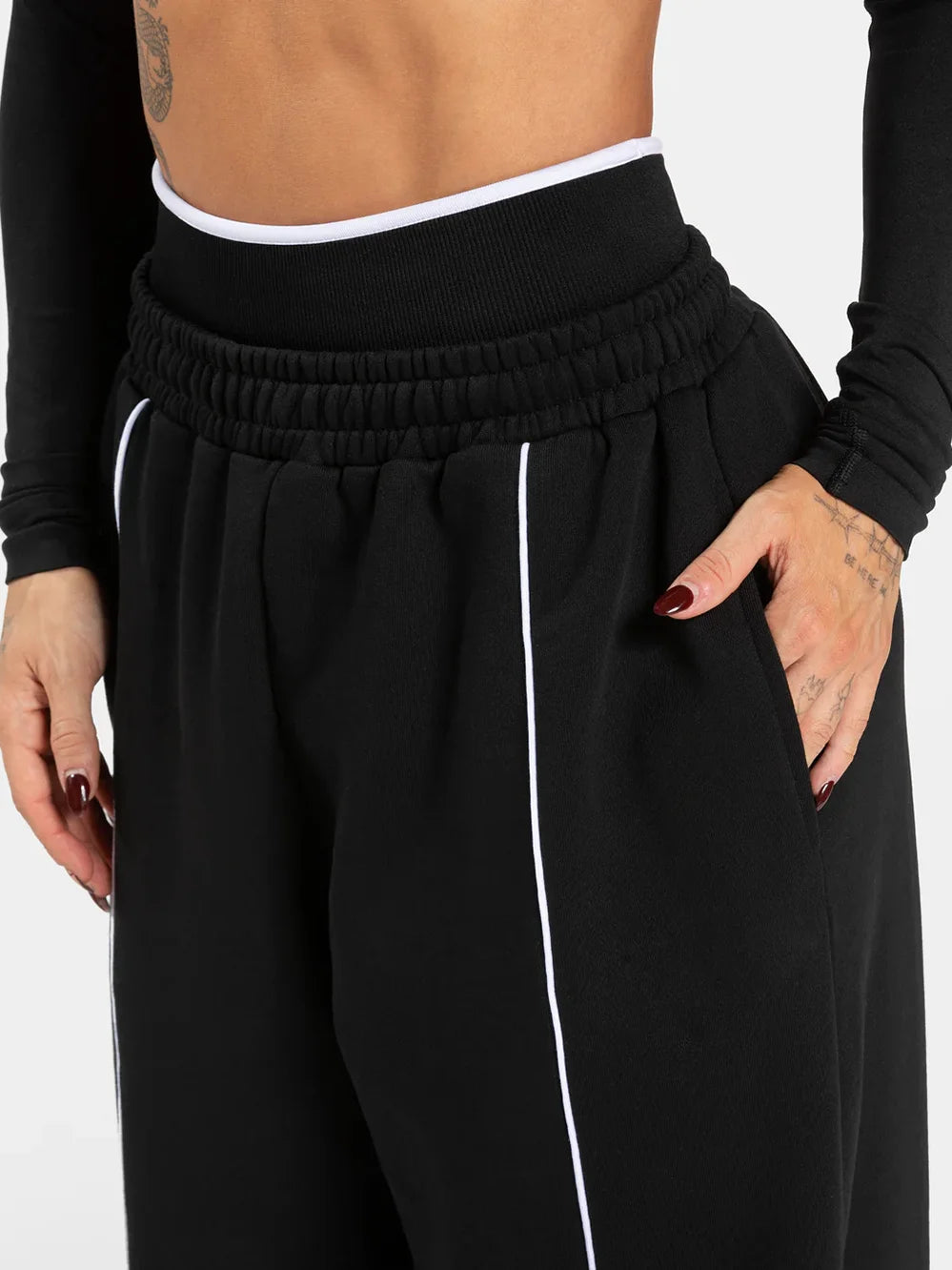 Piped Wide-Leg Joggers