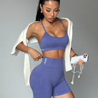 Solid Color Fitness Set - High Waist Leggings & Sports Bra