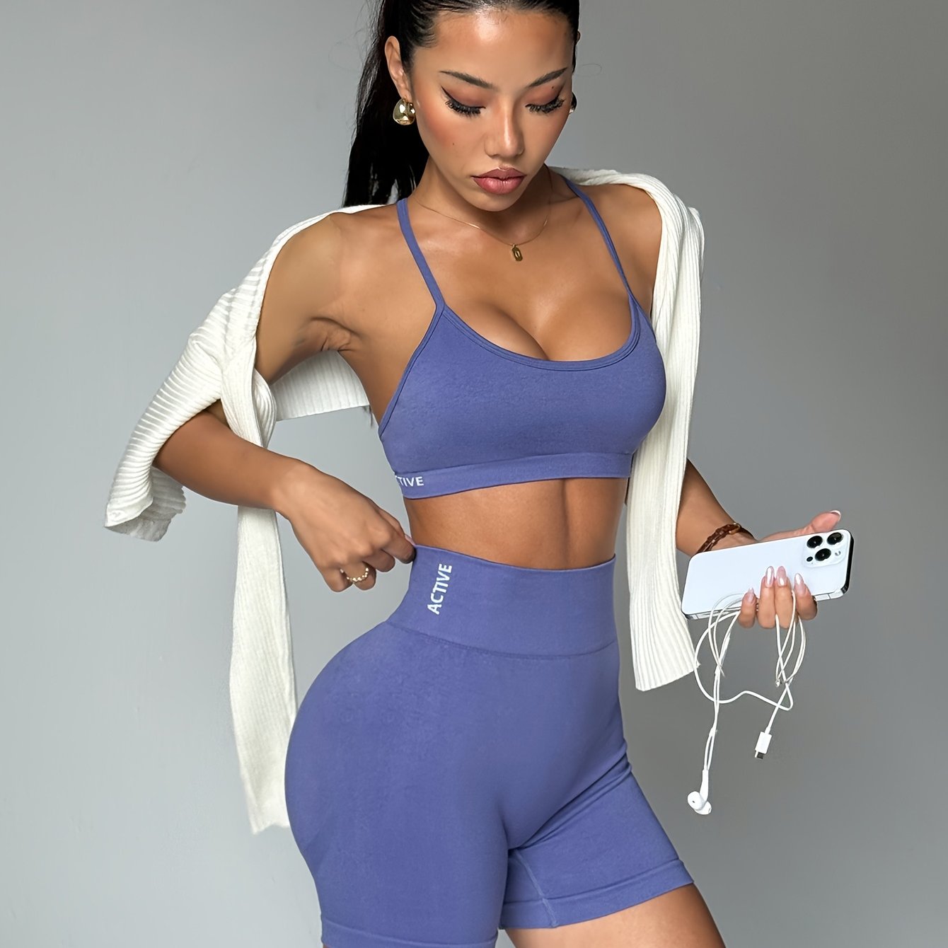 Solid Color Fitness Set - High Waist Leggings & Sports Bra