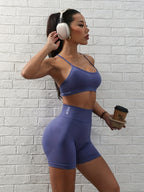 Conjunto de fitness de cor sólida, 2 peças, soutien desportivo e leggings de corrida de cintura alta para levantar o bumbum, roupa desportiva feminina