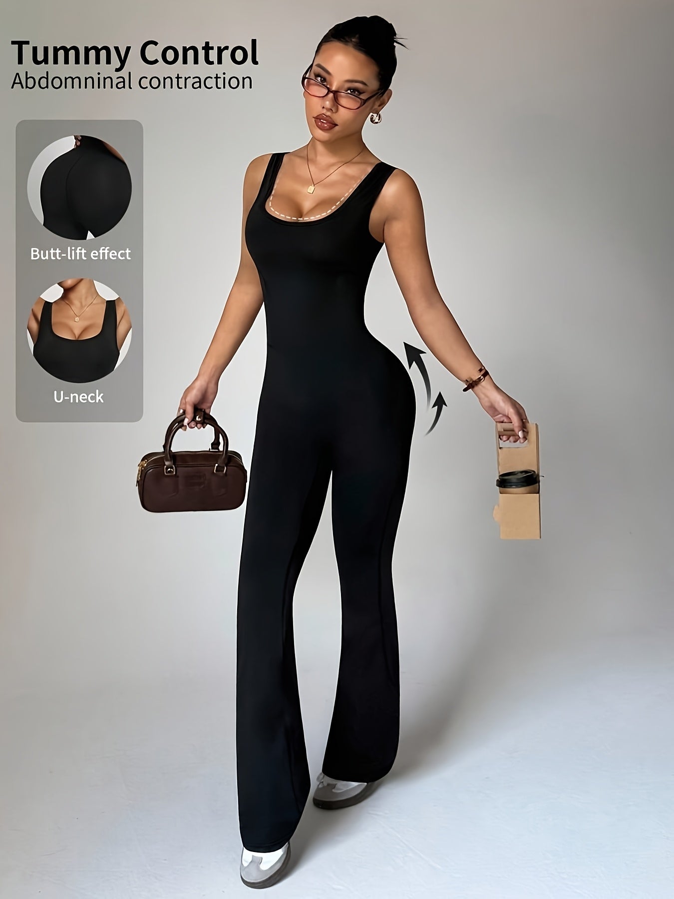 Macacão Bodycon Sem Costas para Mulheres - Leggings Flare de Alta Elasticidade sem Mangas, Traje Completo até o Chão Para Festa ou Ginástica, Lavável à Máquina (Preto Sólido), Macacões para Mulheres, Macacão Feminino Elegante e Sofisticado, Macacão Tudo em Um para Mulheres, Body para Mulheres, Macacão Preto para Mulheres, Roupas de Rave para Mulheres, Conjuntos de Verão para Mulheres, Macacões e Macaquetas para Mulheres, Conjuntos Elegantes para Mulheres, Roupas de Balada