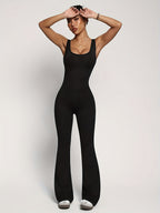 Macacão Bodycon Sem Costas para Mulheres - Leggings Flare de Alta Elasticidade sem Mangas, Traje Completo até o Chão Para Festa ou Ginástica, Lavável à Máquina (Preto Sólido), Macacões para Mulheres, Macacão Feminino Elegante e Sofisticado, Macacão Tudo em Um para Mulheres, Body para Mulheres, Macacão Preto para Mulheres, Roupas de Rave para Mulheres, Conjuntos de Verão para Mulheres, Macacões e Macaquetas para Mulheres, Conjuntos Elegantes para Mulheres, Roupas de Balada