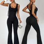 Elegant Backless Bodycon Jumpsuit - Flare Leg, High Elasticity