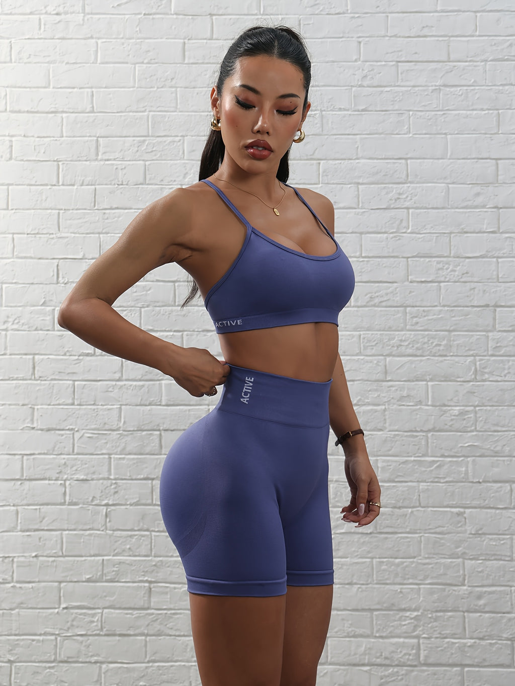 Conjunto de fitness de cor sólida, 2 peças, soutien desportivo e leggings de corrida de cintura alta para levantar o bumbum, roupa desportiva feminina