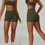 Yoga Halter Top & High-Waist Shorts Set - Nude