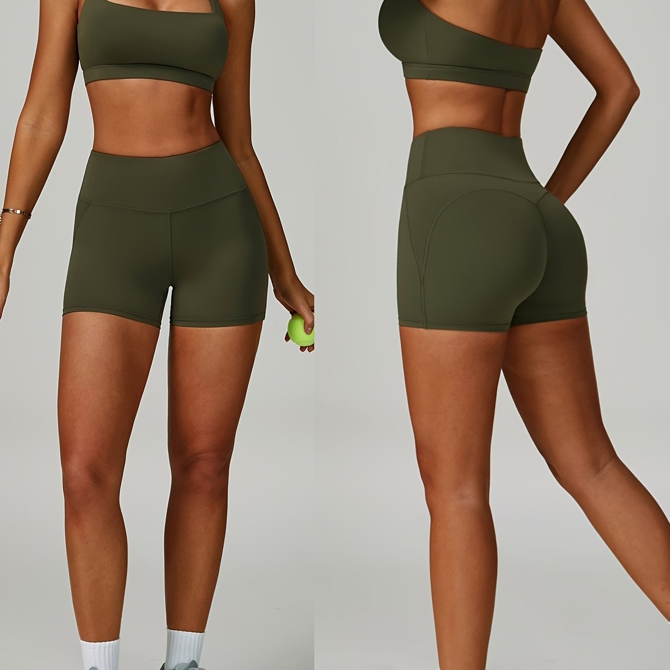 Yoga Halter Top & High-Waist Shorts Set - Nude